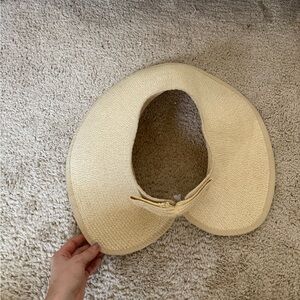 Wide Brim Straw Visor Hat with Bow